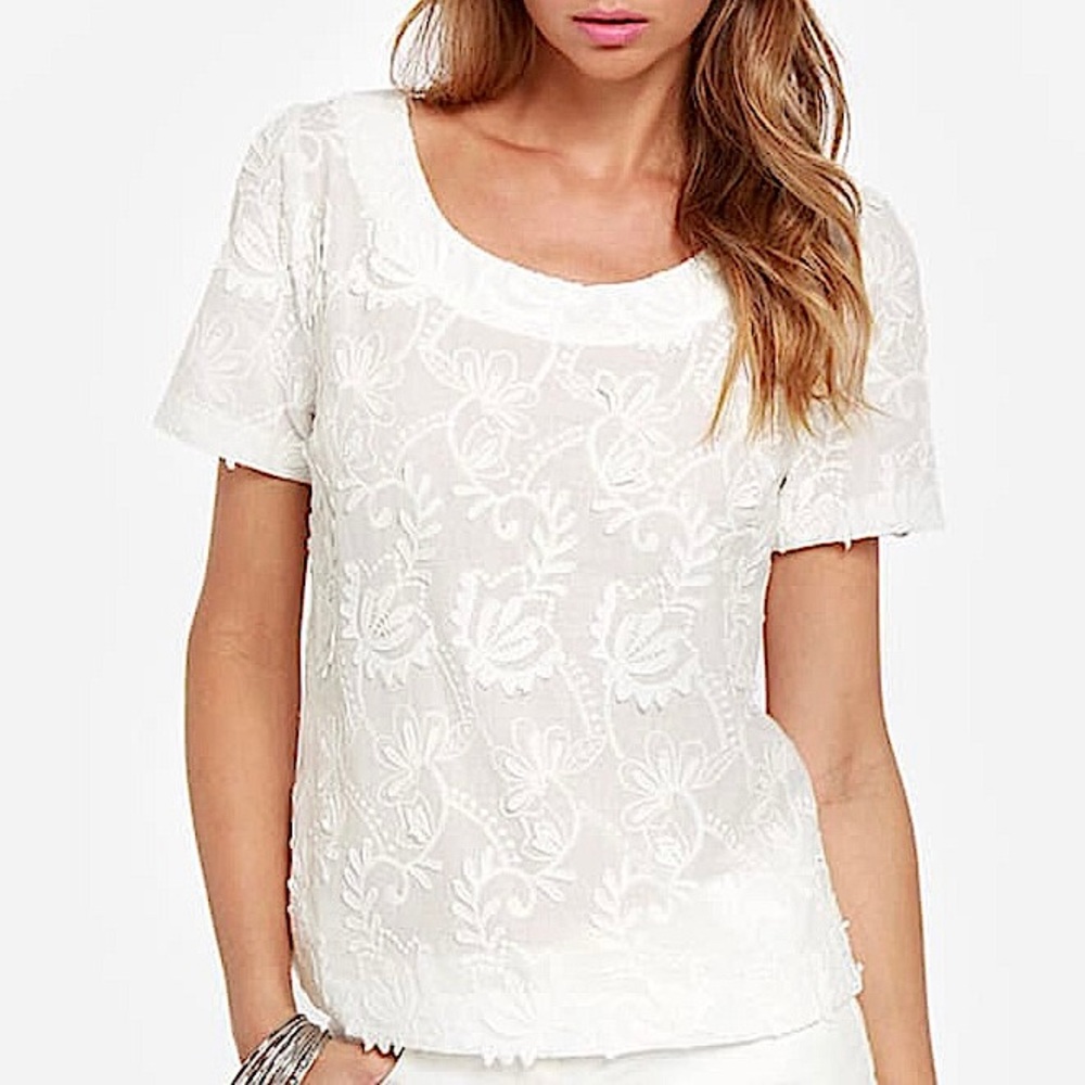 Anthropologie Vanessa Virginia Sheer Lace Short Sleeve Blouse Ivory size small